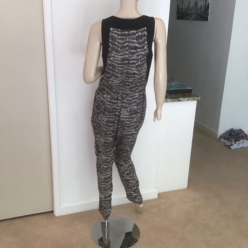 Rag & Bone Adeline Brown Black‎ Abstract Print 100% Silk Keyhole Jumpsuit 4